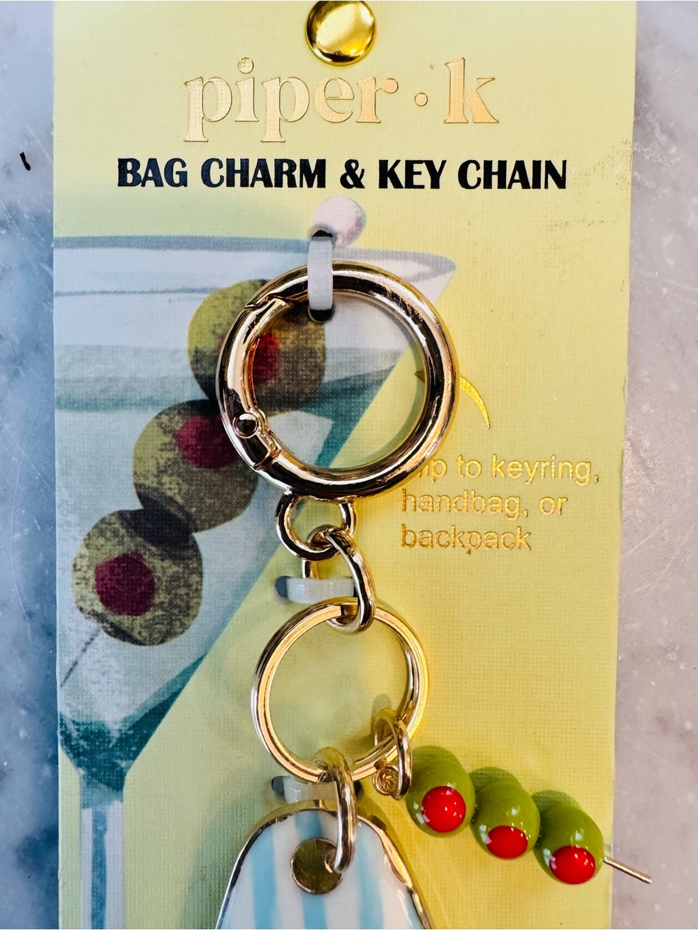 piper•k "Tini Time" Martini Bag Charm & Key Chain - Blue White - Picture 5 of 6